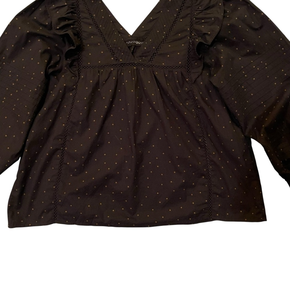 Madewell Voile Ruffled Pintuck L/S Cotton Top Black Polka Dot Print Size M NWOT - Picture 9 of 12